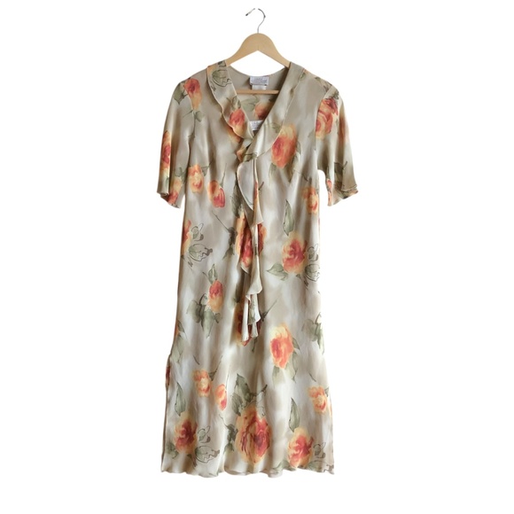 Linda Lundström Vintage Floral Print Sheer Women's Dress with Slip M/L - Picture 13 of 16